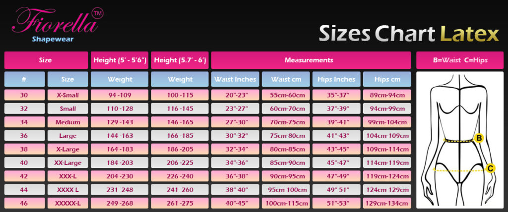 Latex Size Chart Fit