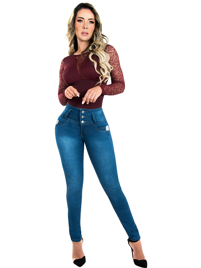 Women's Butt Lifter Skinny Jeans Levanta Cola Pompis Authenthic Colombianos  Push Up High Rise Waist Control Light Blue 500LB by Fiorella Shapewear 