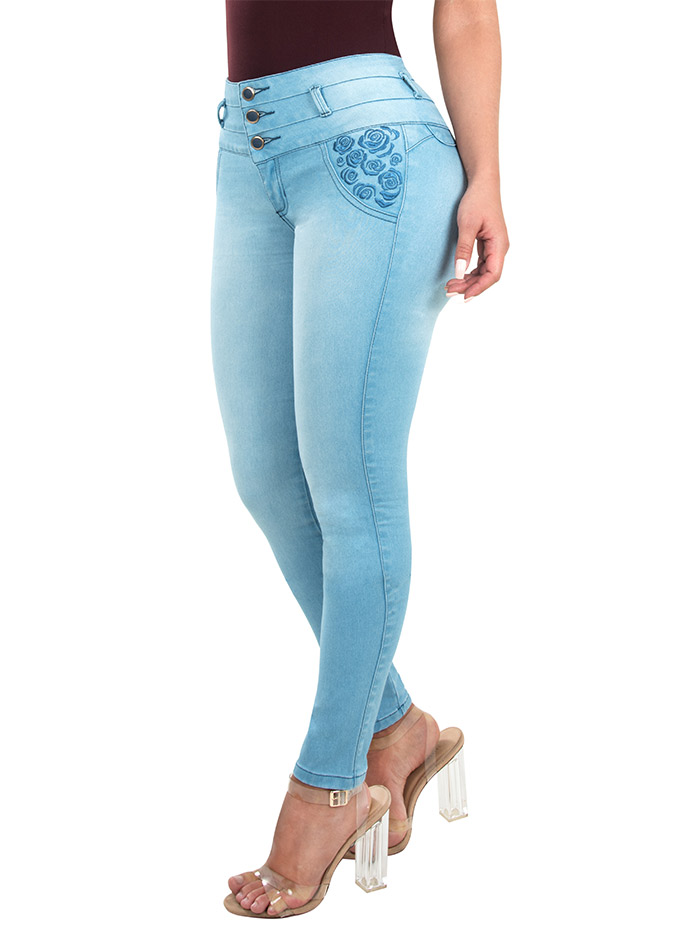 Fiorella Shapewear Butt Lifter Women Jeans High Rise Leatherette