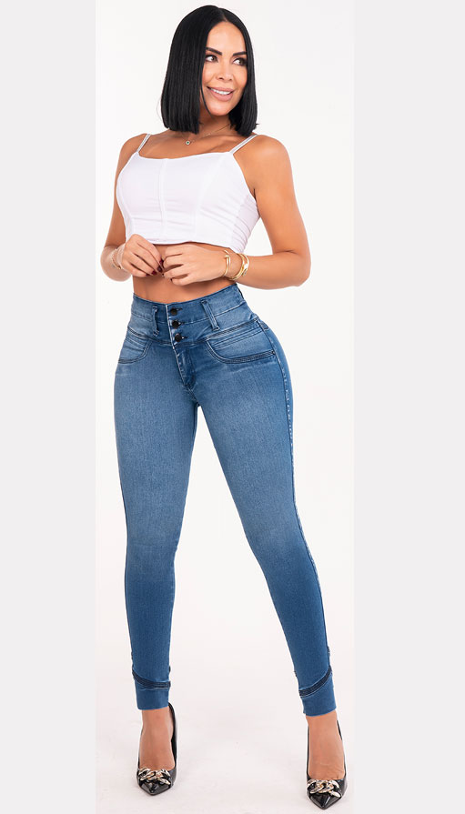 Pantalones Colombianos Levanta Cola | Butt Lifting Colombian Jeans for Women | High Rise Waisted Push Up | Blue 551LB - Image 4